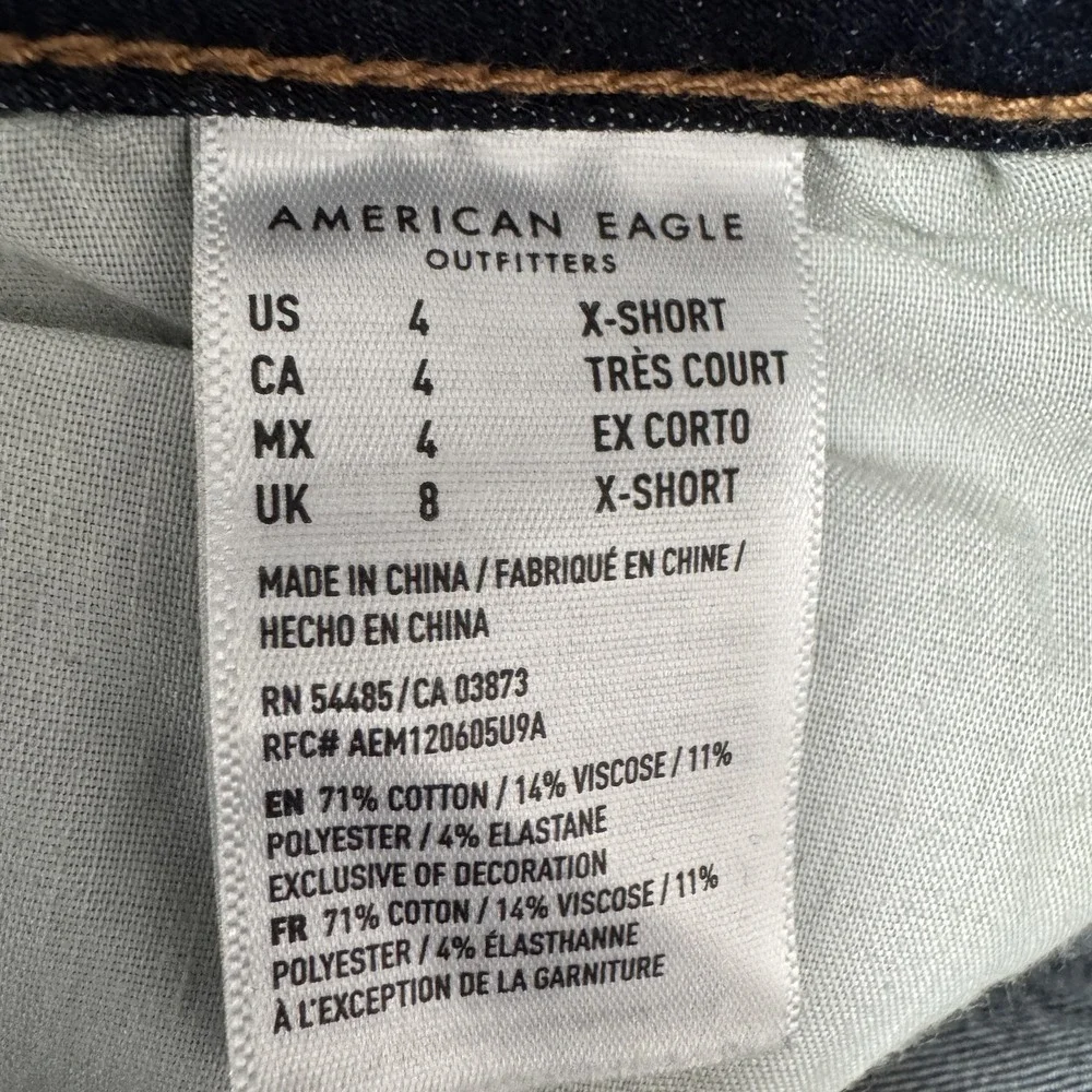 American Eagle Jeans Womens 4 X Short Dark Wash Super Stretch X Distressed‎